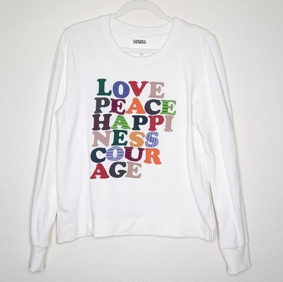 Anthropologie Garima Dhawan Love Peace Happiness Pullover Sweatshirt M - Picture 3 of 5